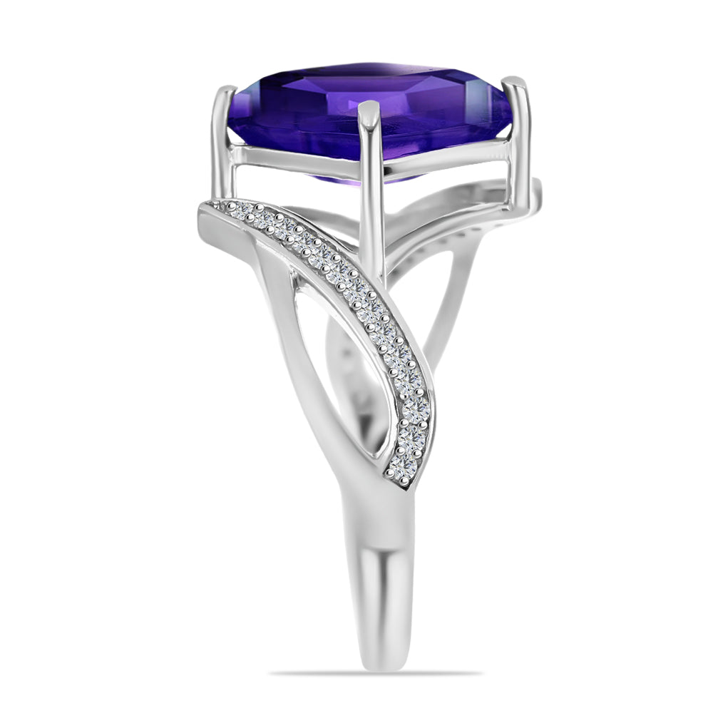 Anillo de Plata con Amatista de Marruecos y Topacio Blanco