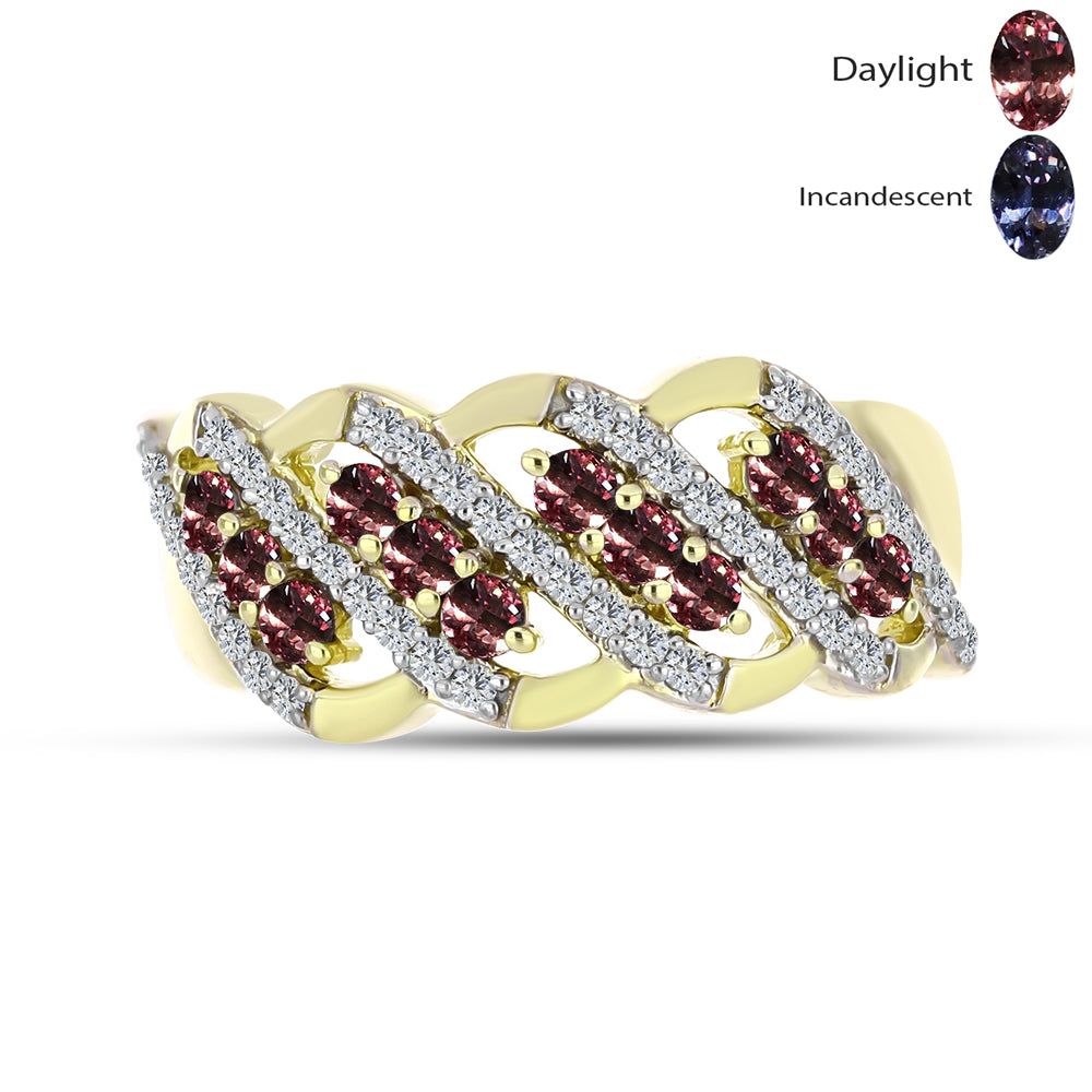Anillo de Plata Bañada en Oro con Granate Bekily Multicolor y Topacio Blanco 5 