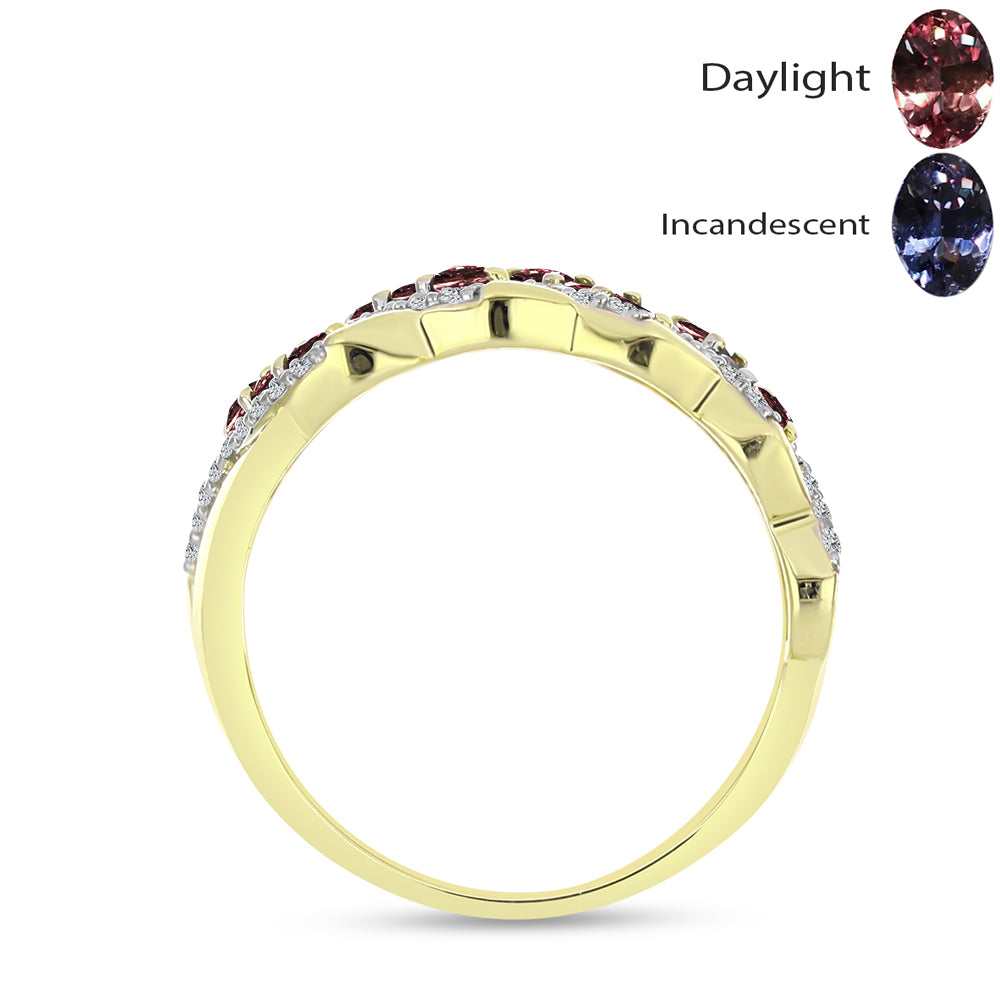 Anillo de Plata Bañada en Oro con Granate Bekily Multicolor y Topacio Blanco 6 