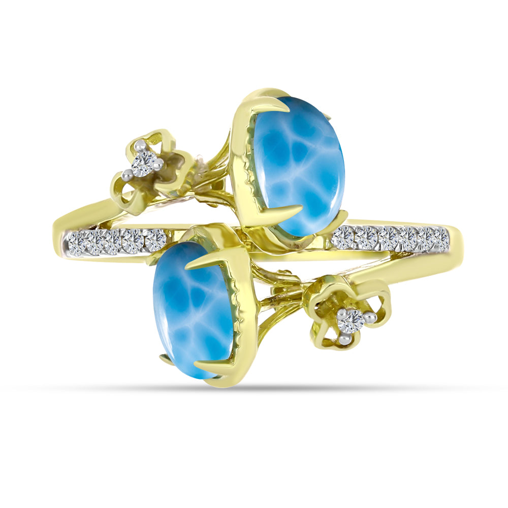 Anillo de Plata Bañada en Oro con Larimar y Topacio Blanco 1 