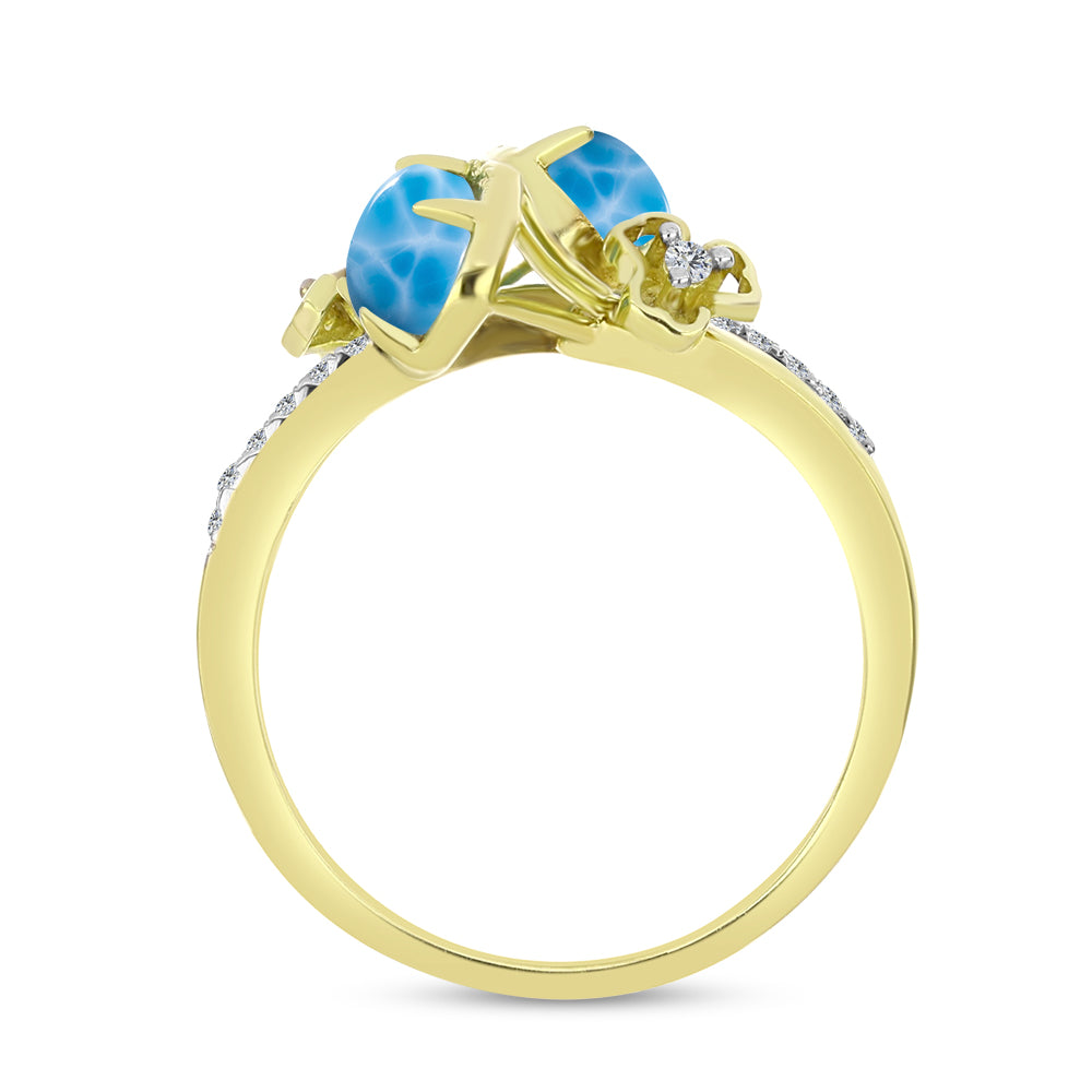 Anillo de Plata Bañada en Oro con Larimar y Topacio Blanco