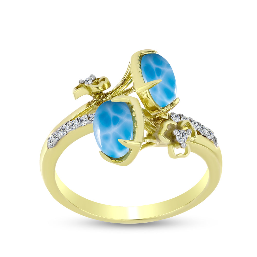 Anillo de Plata Bañada en Oro con Larimar y Topacio Blanco 3 
