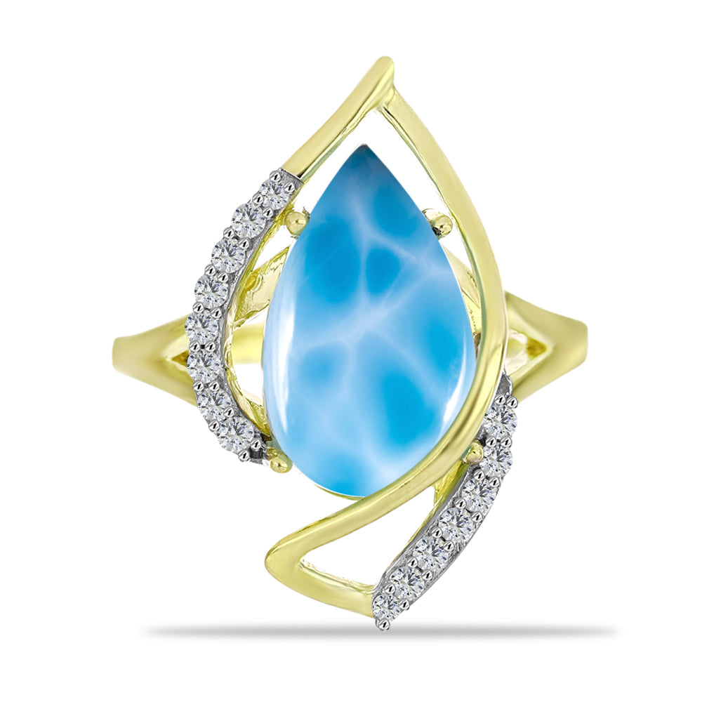 Anillo de Plata Bañada en Oro con Larimar y Topacio Blanco 1 