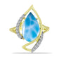 Anillo de Plata Bañada en Oro con Larimar y Topacio Blanco