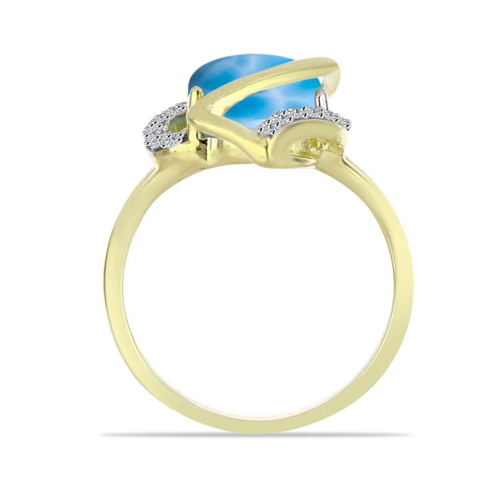 Anillo de Plata Bañada en Oro con Larimar y Topacio Blanco 2 
