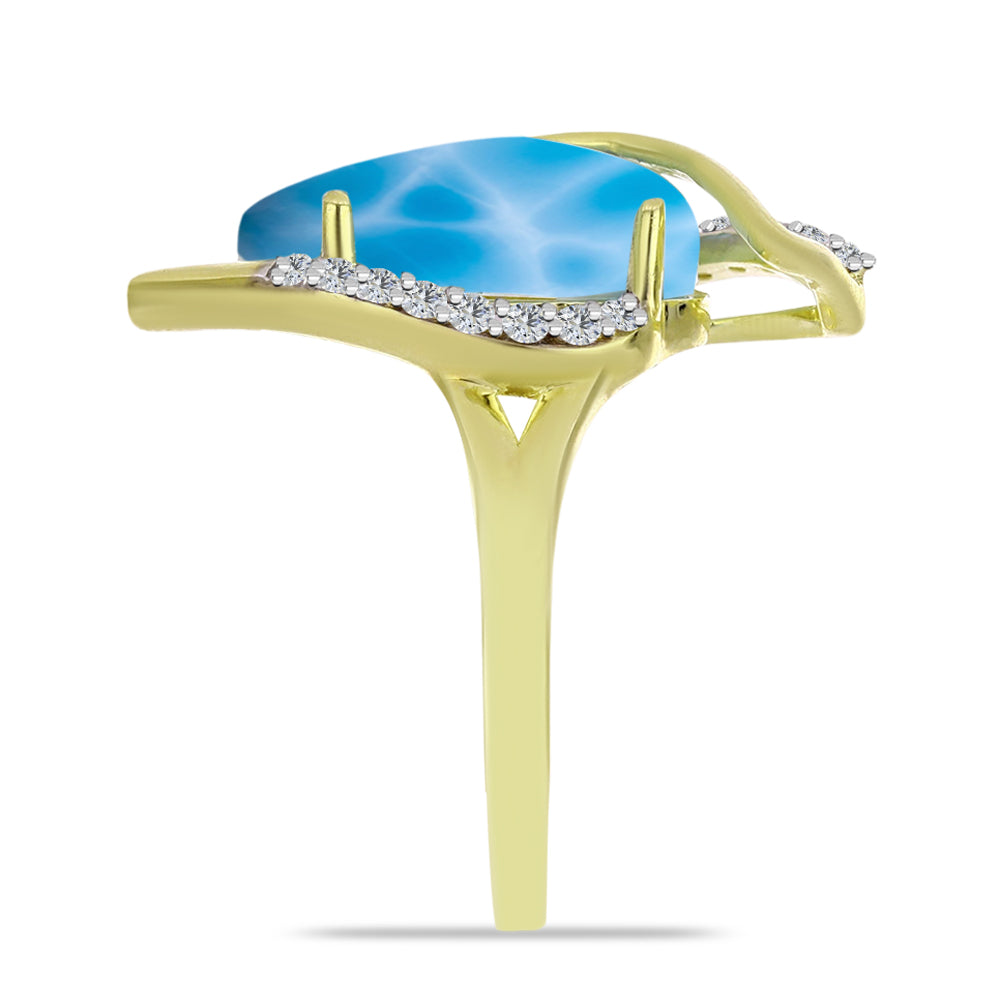 Anillo de Plata Bañada en Oro con Larimar y Topacio Blanco 3 