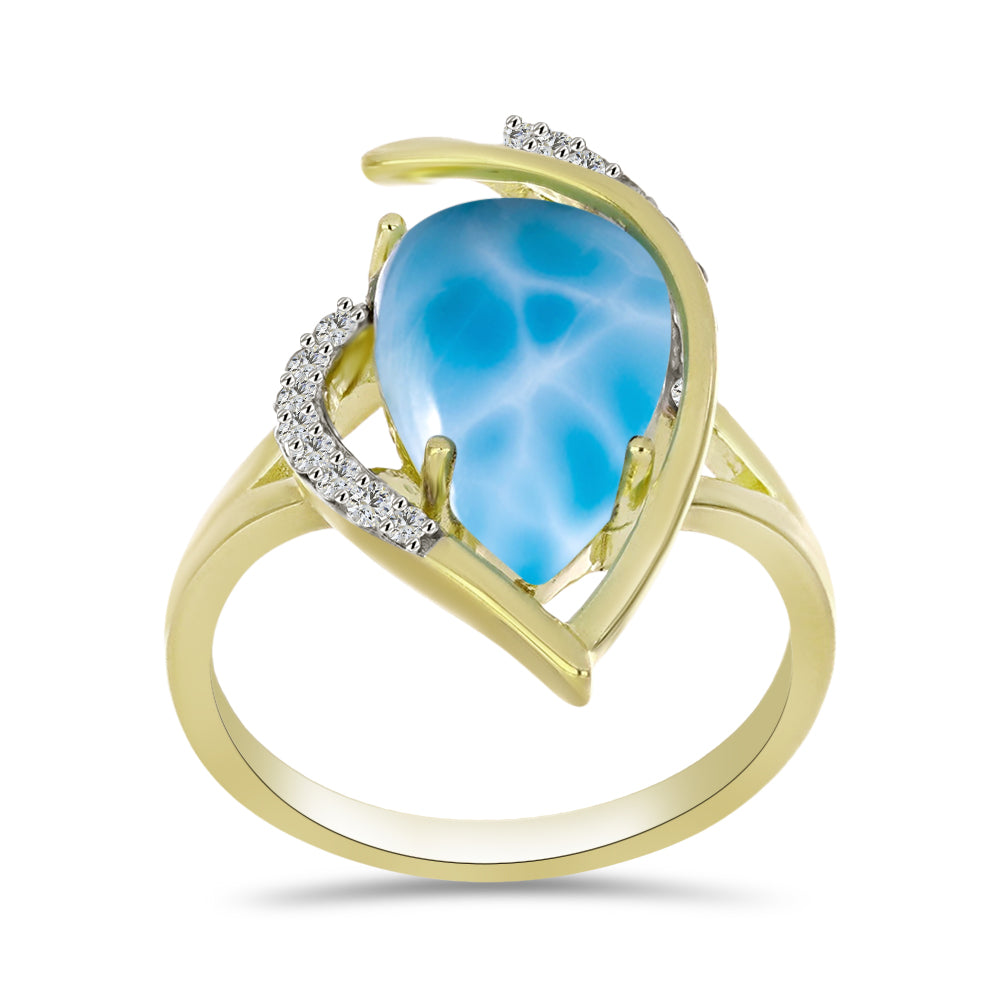 Anillo de Plata Bañada en Oro con Larimar y Topacio Blanco 4 