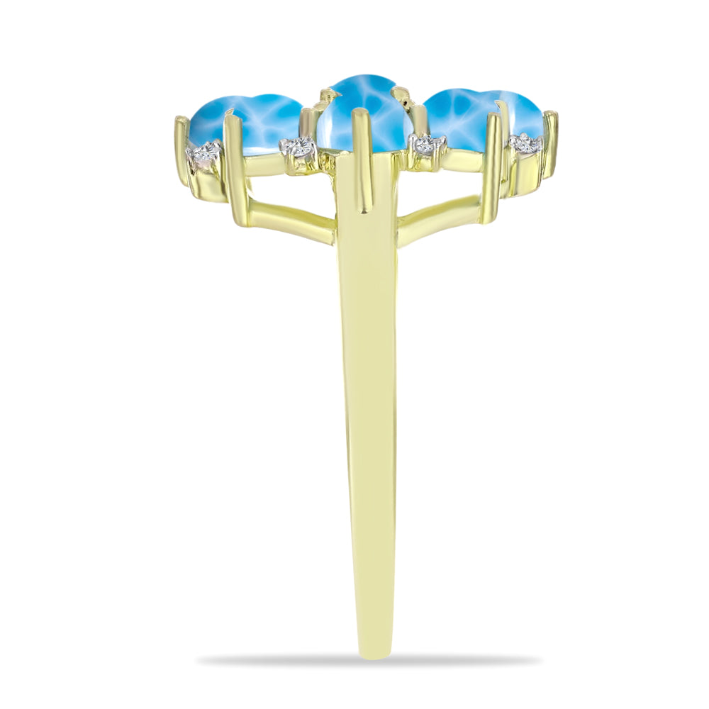 Anillo de Plata Bañada en Oro con Larimar y Topacio Blanco 4 