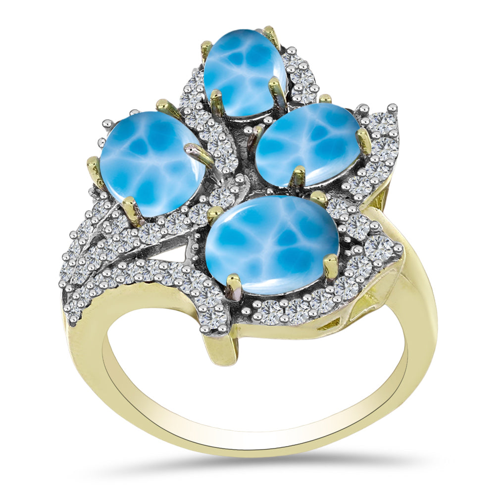 Anillo de Plata Bañada en Oro con Larimar y Topacio Blanco 3 