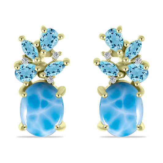 Pendientes de Plata Bañada en Oro con Larimar y Topacio Azul Suizo