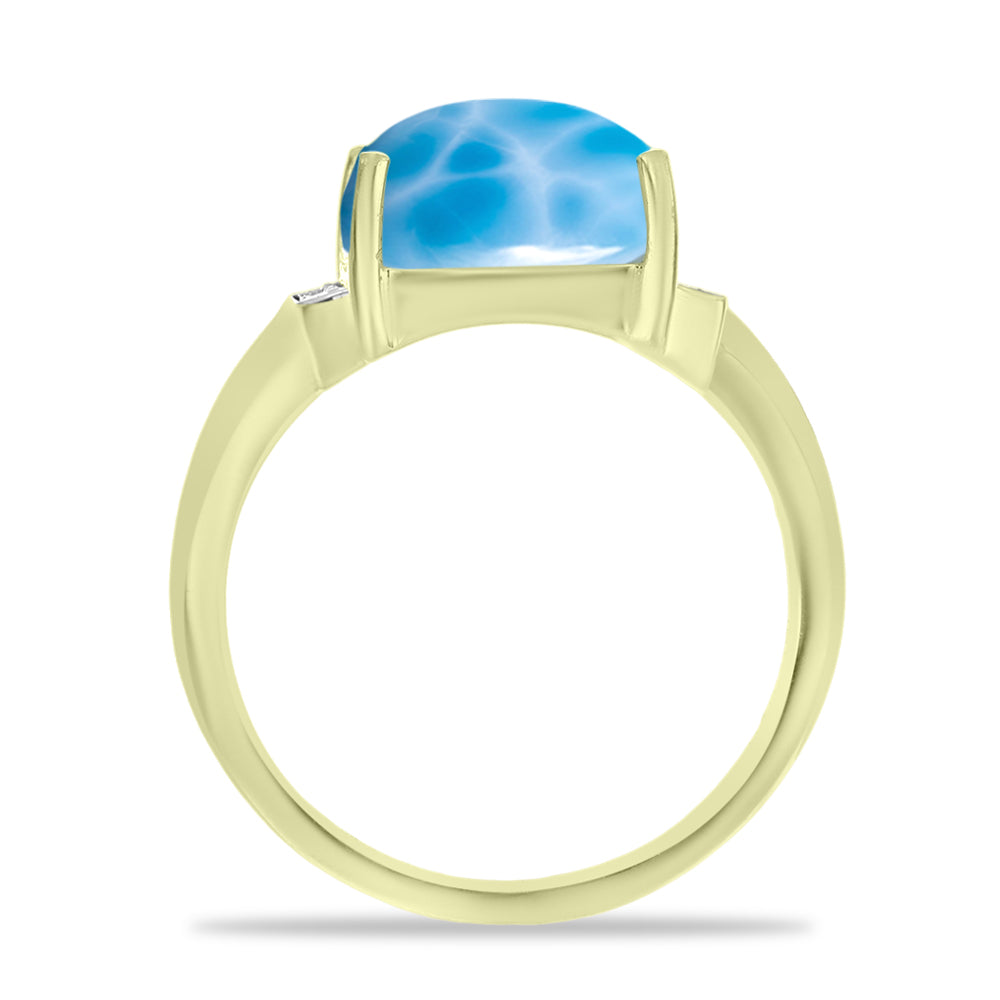 Anillo de Plata Bañada en Oro con Larimar y Topacio Blanco
