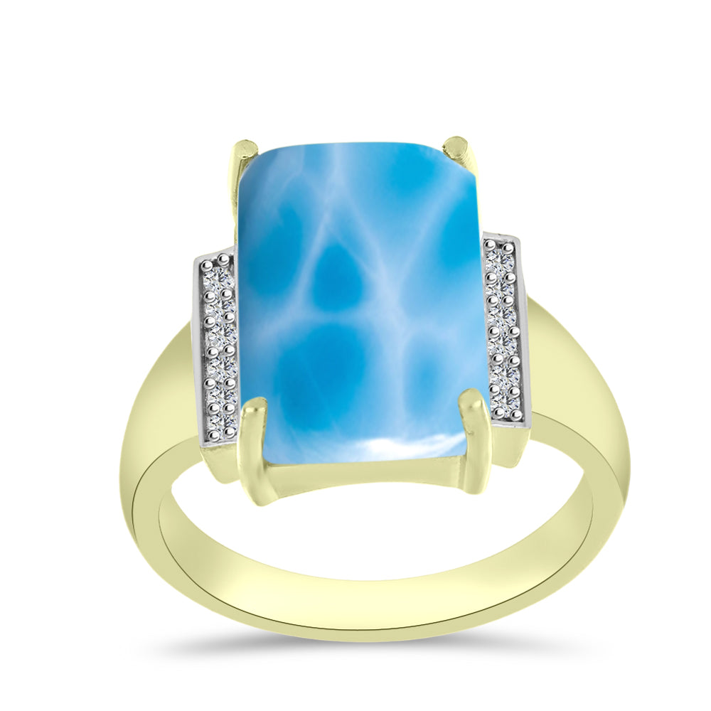Anillo de Plata Bañada en Oro con Larimar y Topacio Blanco