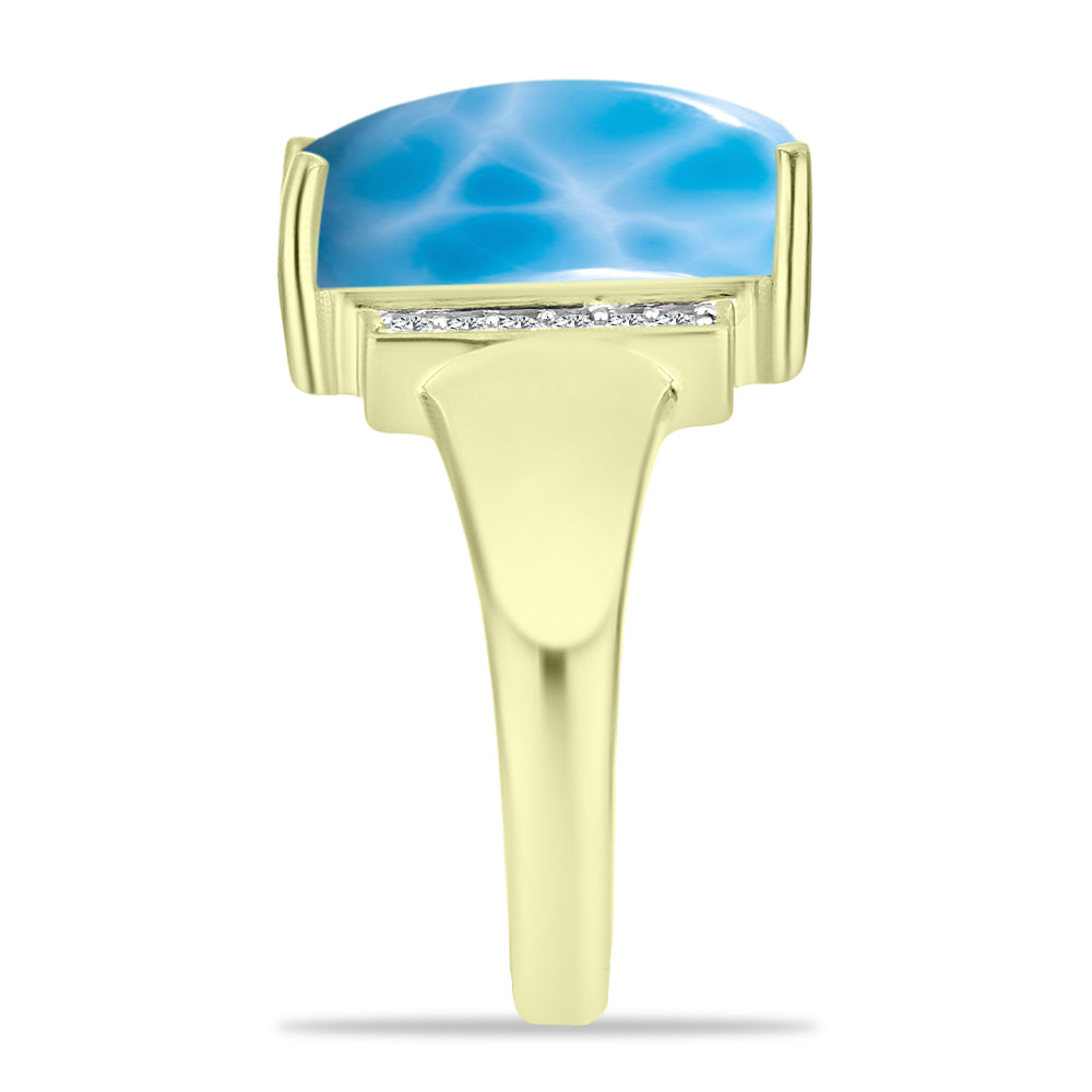 Anillo de Plata Bañada en Oro con Larimar y Topacio Blanco