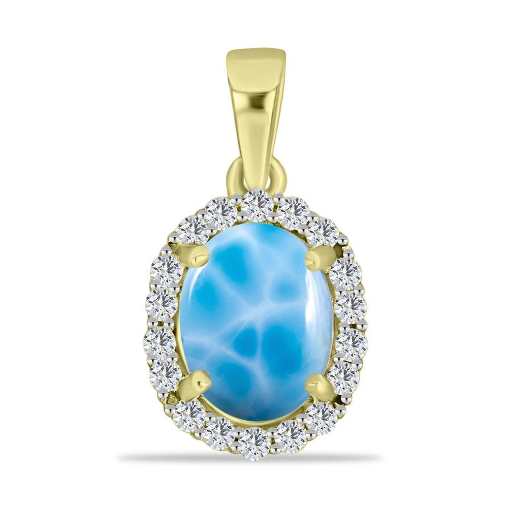 Colgante de Plata Bañada en Oro con Larimar y Topacio Blanco 1 