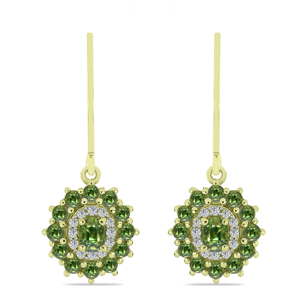 Pendientes de Plata Bañada en Oro con Zafiro Verde y Topacio Blanco 1 