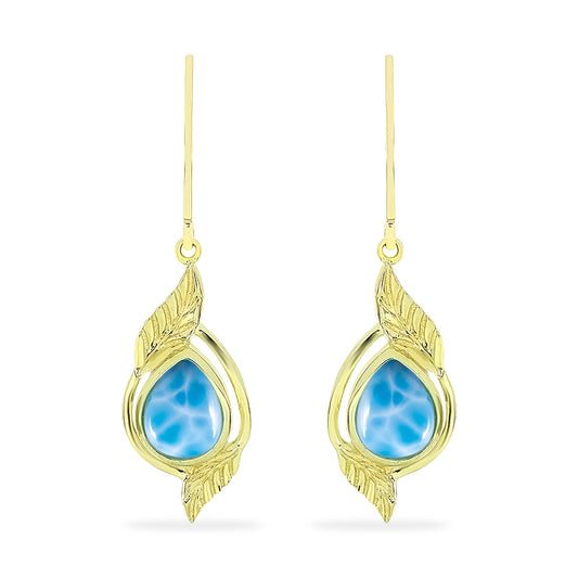 Pendientes de Plata Bañada en Oro con Larimar