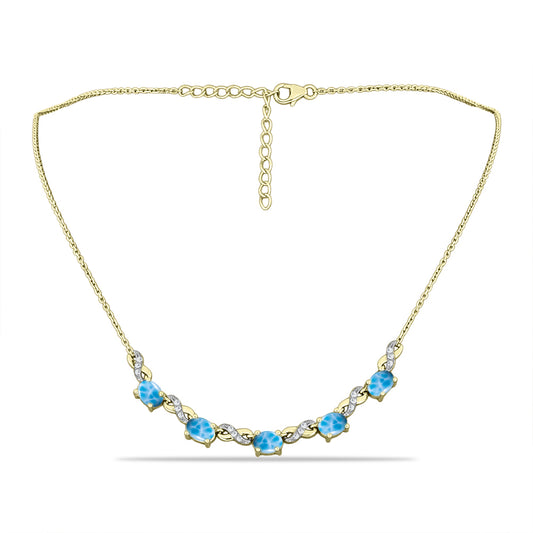 Collar de Plata Bañada en Oro con Larimar y Topacio Blanco