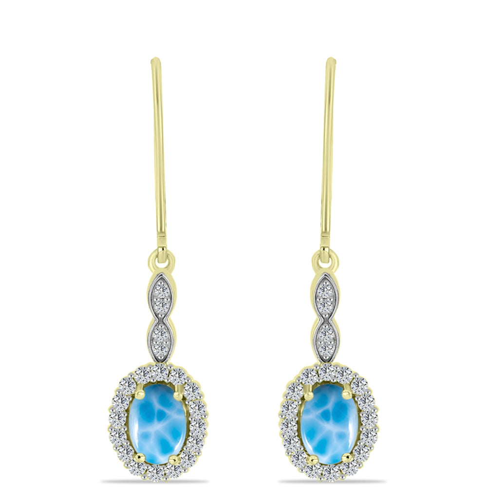 Pendientes de Plata Bañada en Oro con Larimar y Topacio Blanco