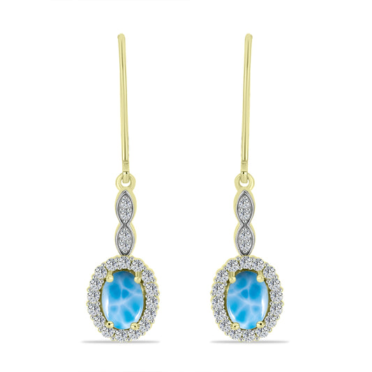 Pendientes de Plata Bañada en Oro con Larimar y Topacio Blanco