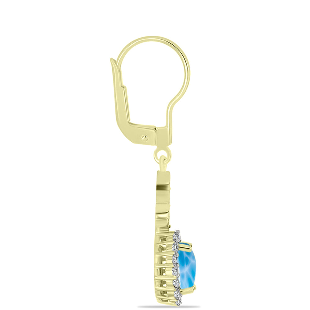 Pendientes de Plata Bañada en Oro con Larimar y Topacio Blanco 4 