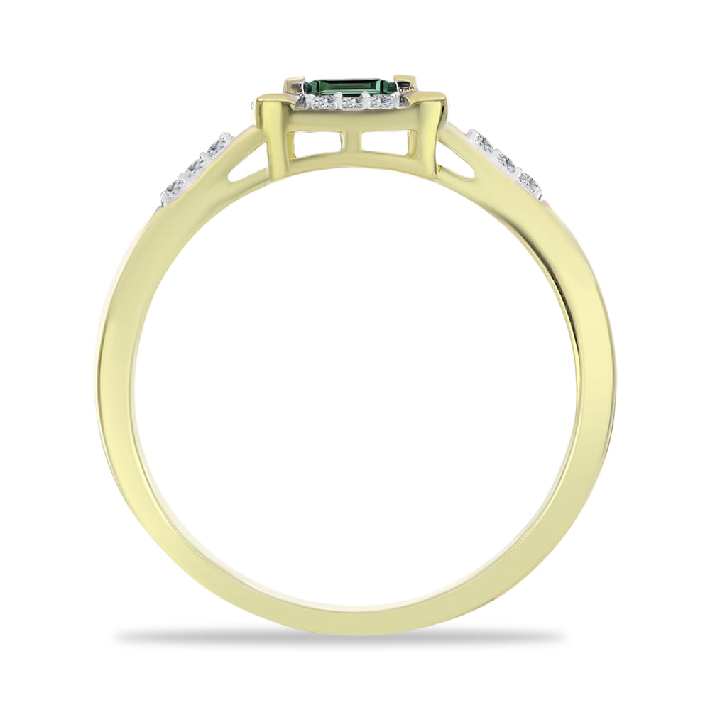 Anillo de Plata Bañada en Oro con Zafiro Verde y Topacio Blanco 2 