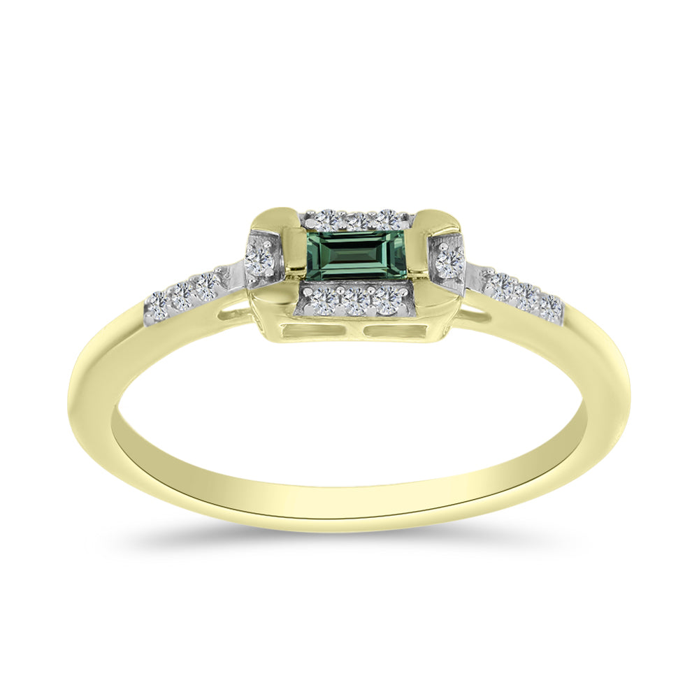 Anillo de Plata Bañada en Oro con Zafiro Verde y Topacio Blanco 3 