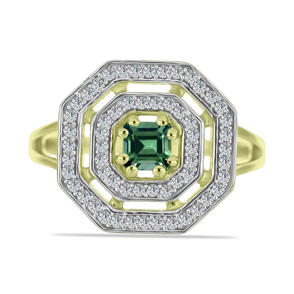 Anillo de Plata Bañada en Oro con Turmalina Verde y Topacio Blanco 1 