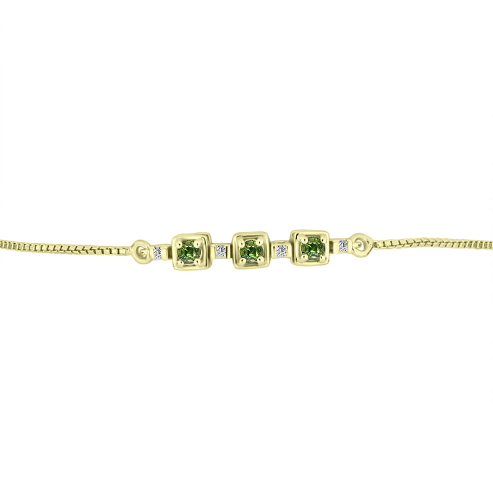 Pulsera de Plata Bañada en Oro con Zafiro Verde y Topacio Blanco 3 