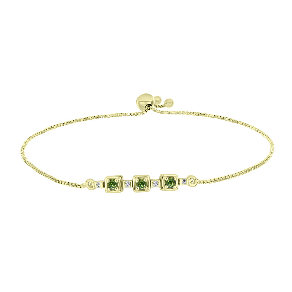 Pulsera de Plata Bañada en Oro con Zafiro Verde y Topacio Blanco