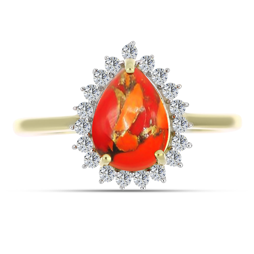 Anillo de Plata Bañada en Oro con Turquesa de Mohave y Topacio Blanco 1 
