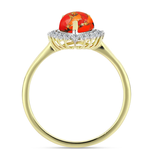 Anillo de Plata Bañada en Oro con Turquesa de Mohave y Topacio Blanco
