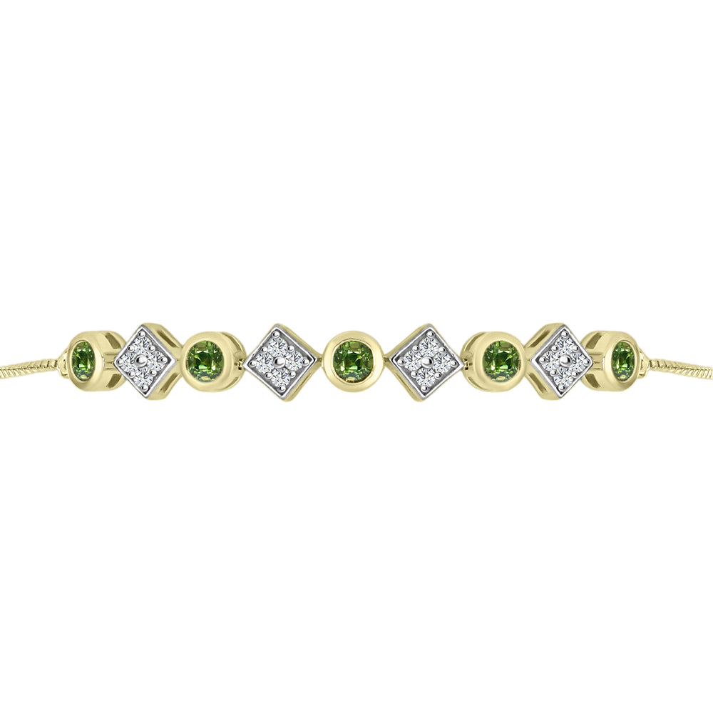 Pulsera de Plata Bañada en Oro con Zafiro Verde y Topacio Blanco 2 