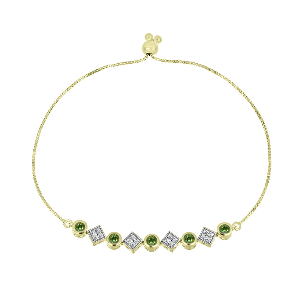 Pulsera de Plata Bañada en Oro con Zafiro Verde y Topacio Blanco 1 