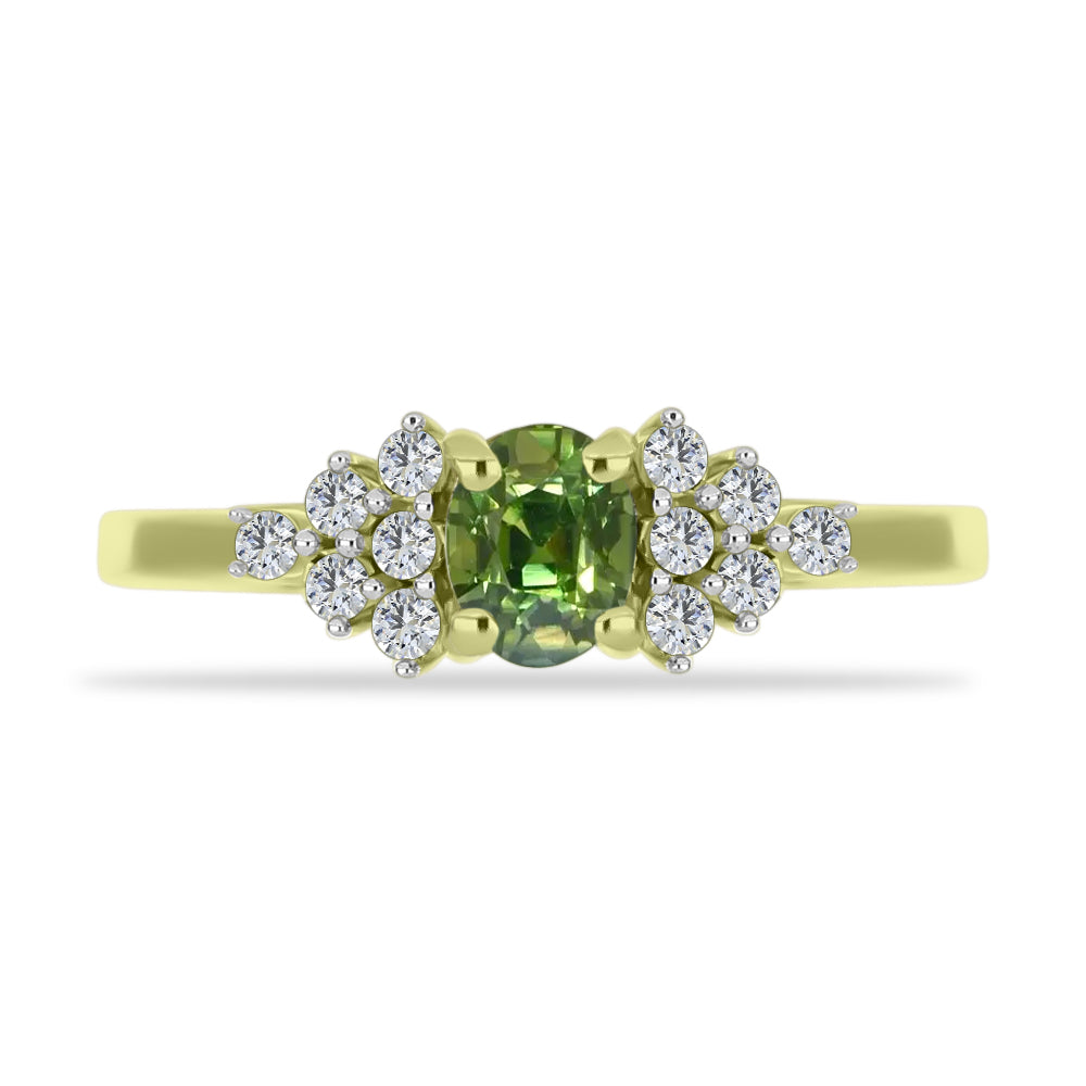 Anillo de Plata Bañada en Oro con Zafiro Verde y Topacio Blanco 1 