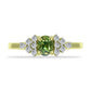 Anillo de Plata Bañada en Oro con Zafiro Verde y Topacio Blanco