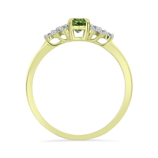 Anillo de Plata Bañada en Oro con Zafiro Verde y Topacio Blanco