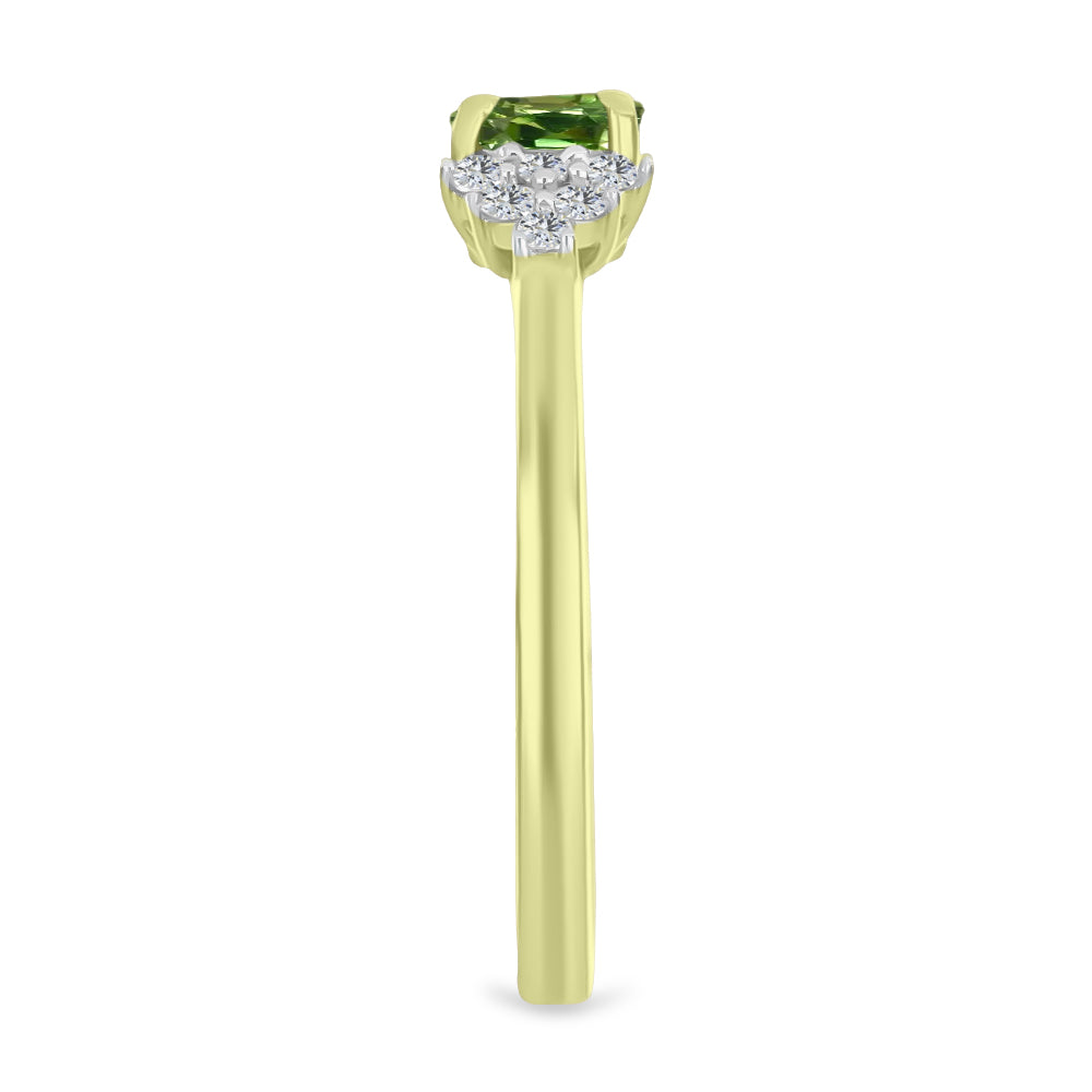 Anillo de Plata Bañada en Oro con Zafiro Verde y Topacio Blanco 4 