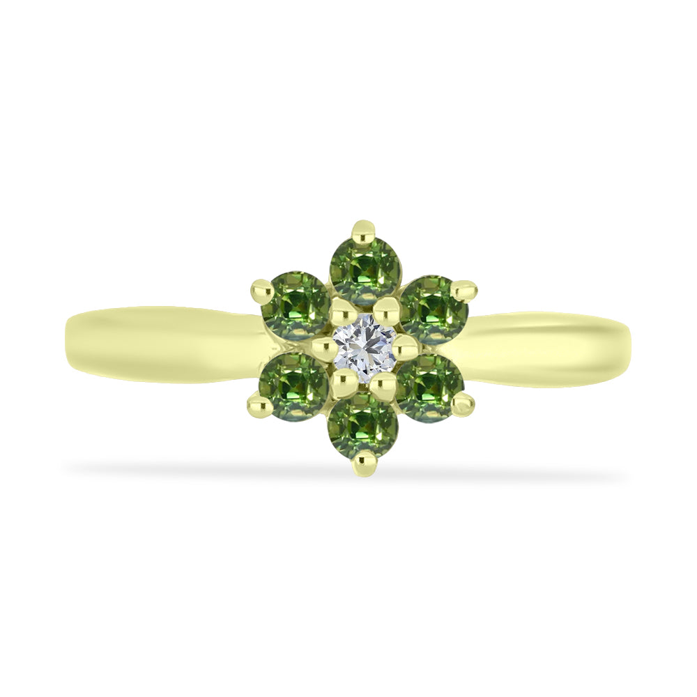 Anillo de Plata Bañada en Oro con Zafiro Verde y Topacio Blanco