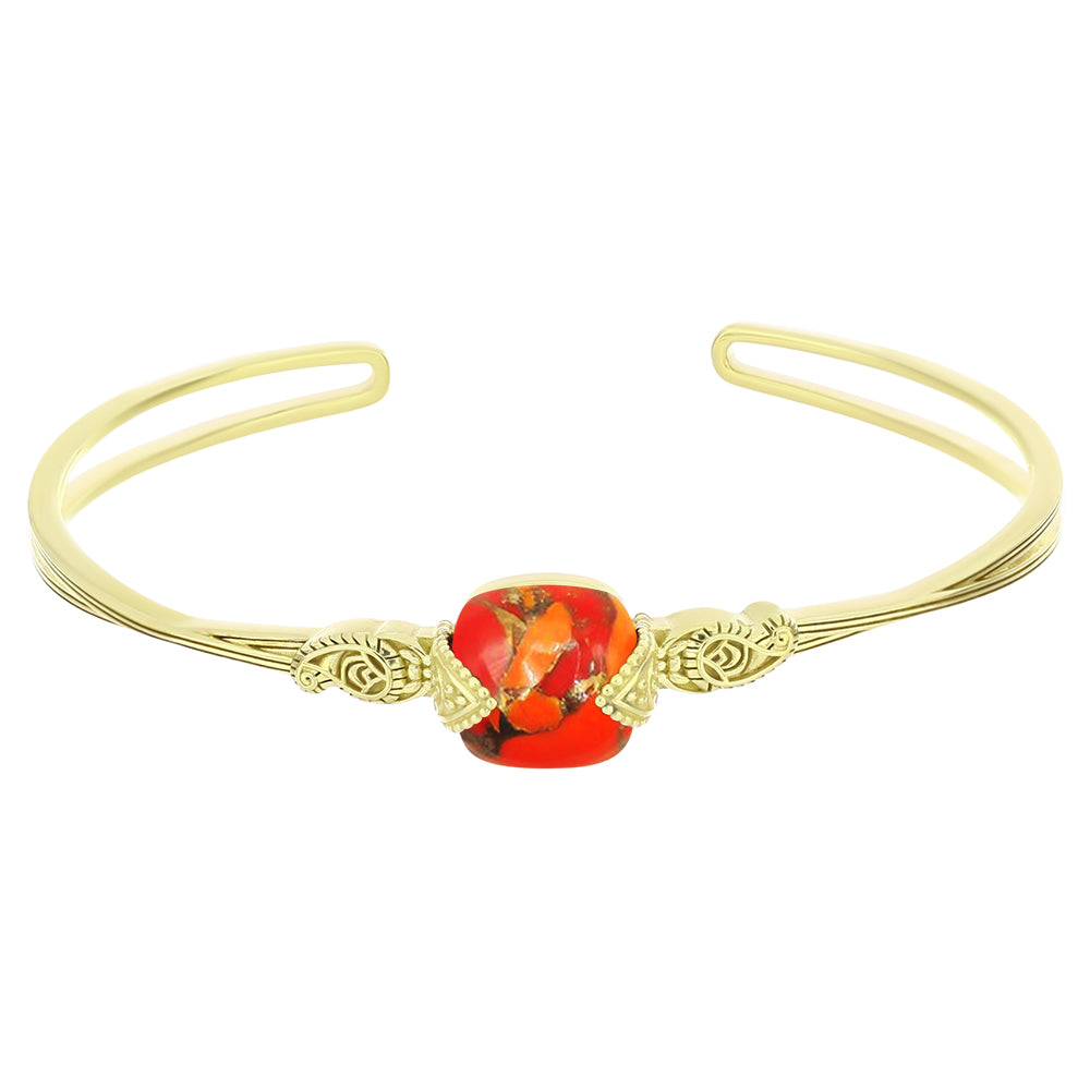 Brazalete de Plata Bañada en Oro con Turquesa de Mohave
