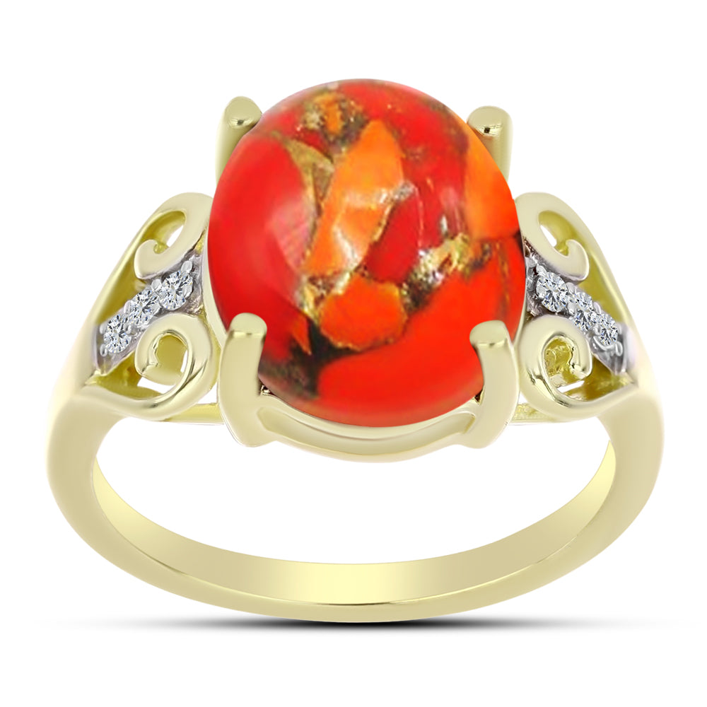 Anillo de Plata Bañada en Oro con Turquesa de Mohave y Topacio Blanco 3 
