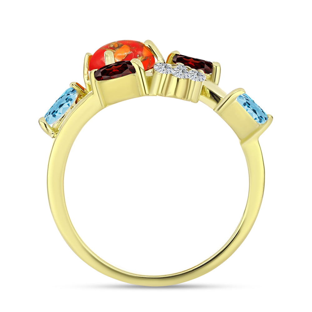 Anillo de Plata Bañada en Oro con Turquesa de Mohave y Granate Barton 2 