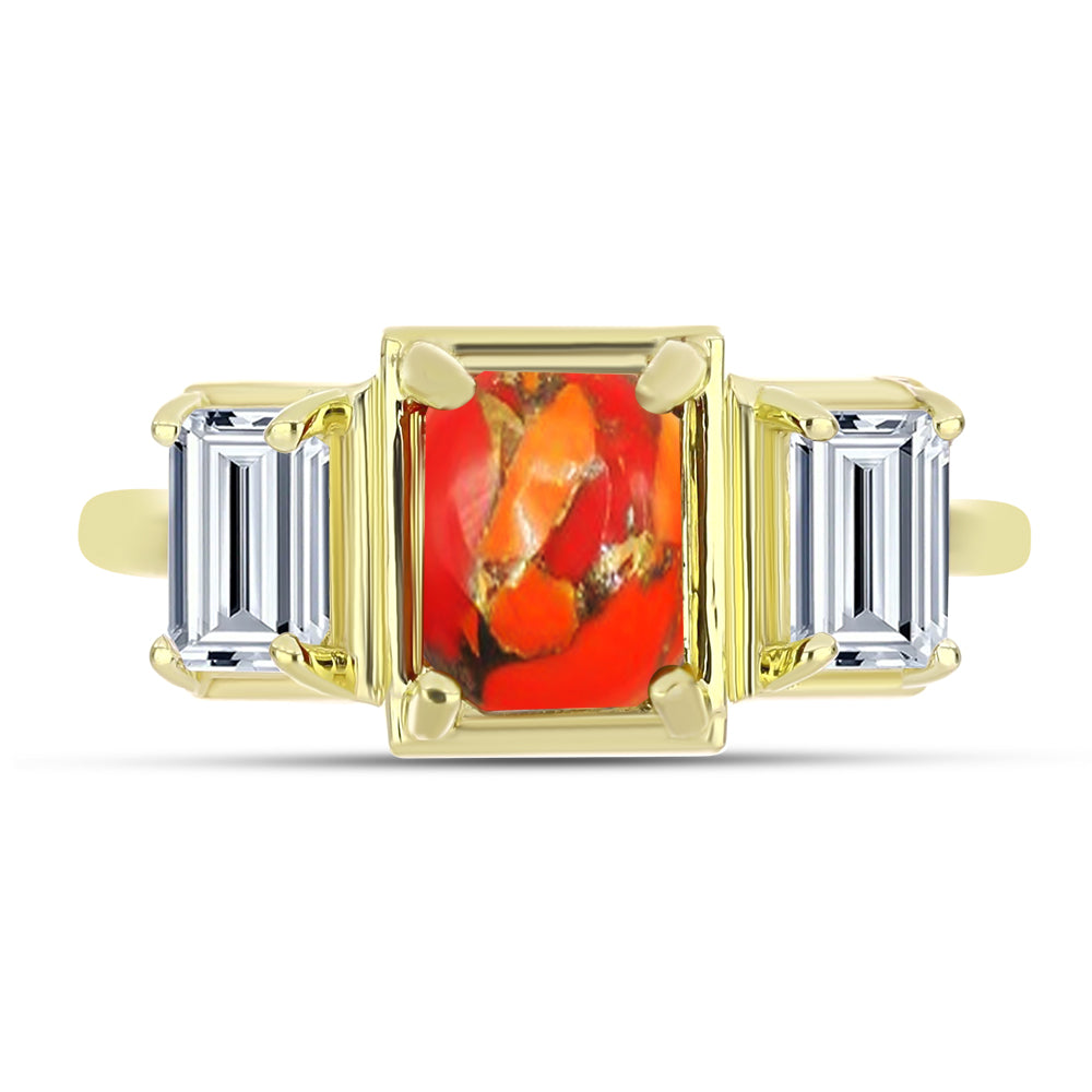 Anillo de Plata Bañada en Oro con Turquesa de Mohave y Topacio Blanco 1 
