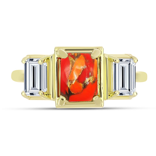 Anillo de Plata Bañada en Oro con Turquesa de Mohave y Topacio Blanco