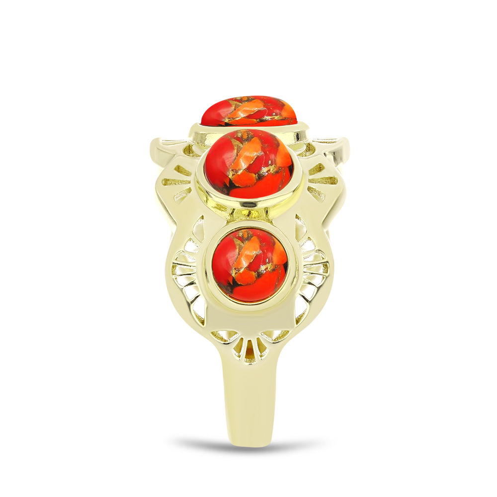 Anillo de Plata Bañada en Oro con Turquesa de Mohave 4 