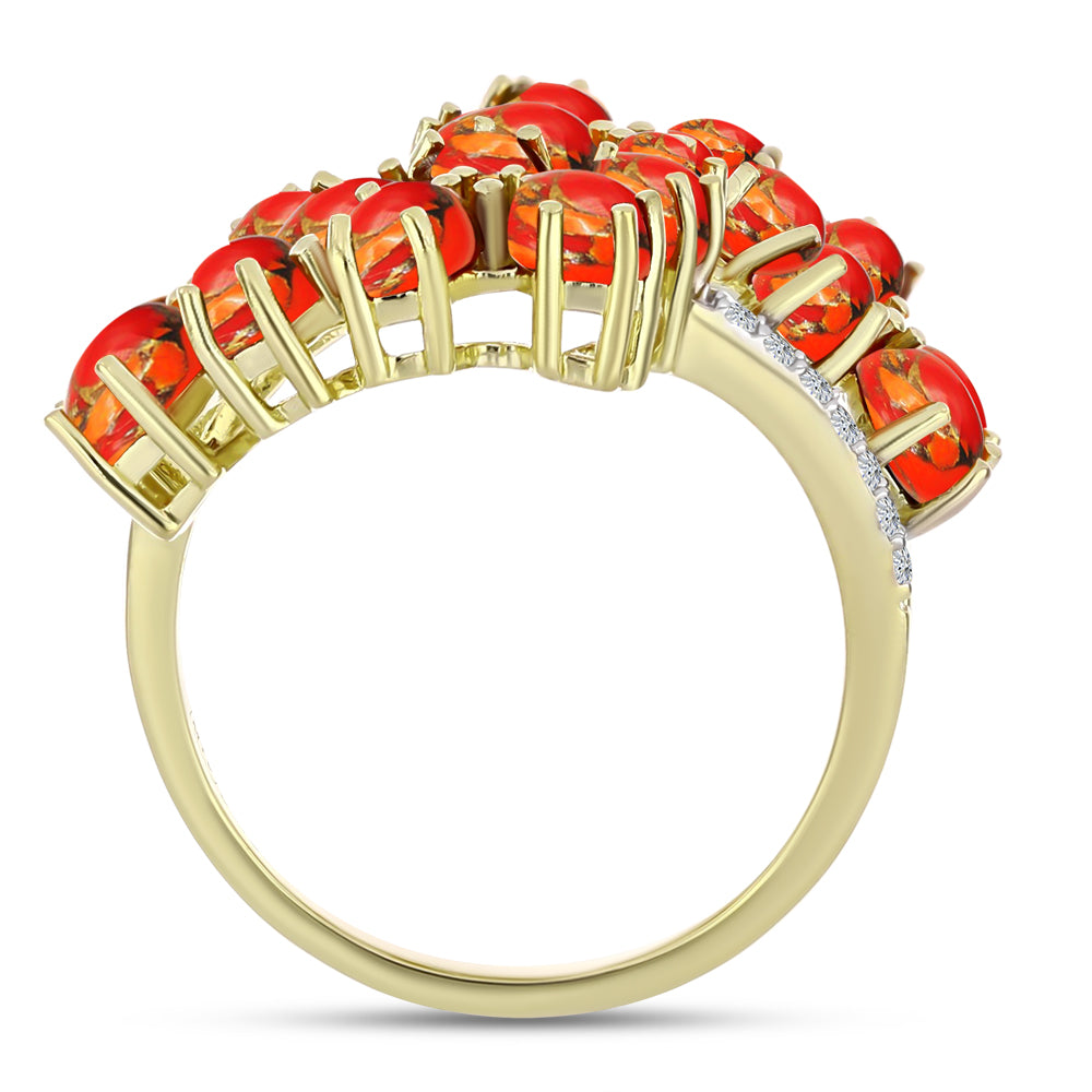Anillo de Plata Bañada en Oro con Turquesa de Mohave y Granate Barton 2 