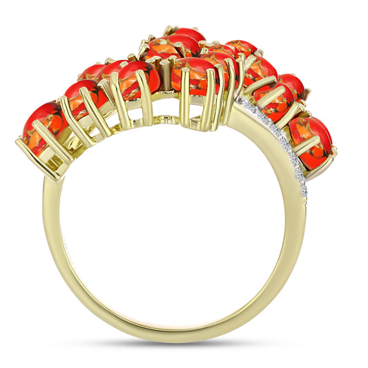 Anillo de Plata Bañada en Oro con Turquesa de Mohave y Granate Barton
