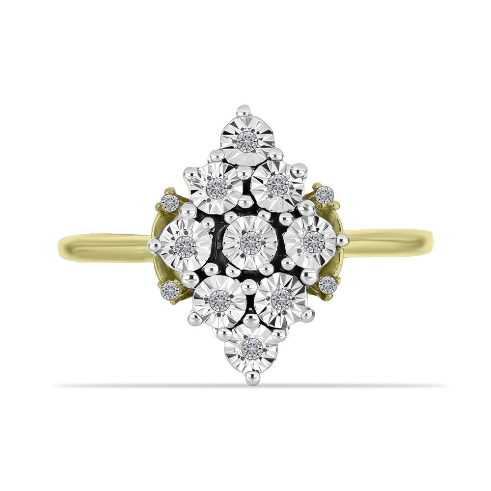 Anillo de Plata Bañada en Oro con Diamante blanco y Topacio Blanco 1 