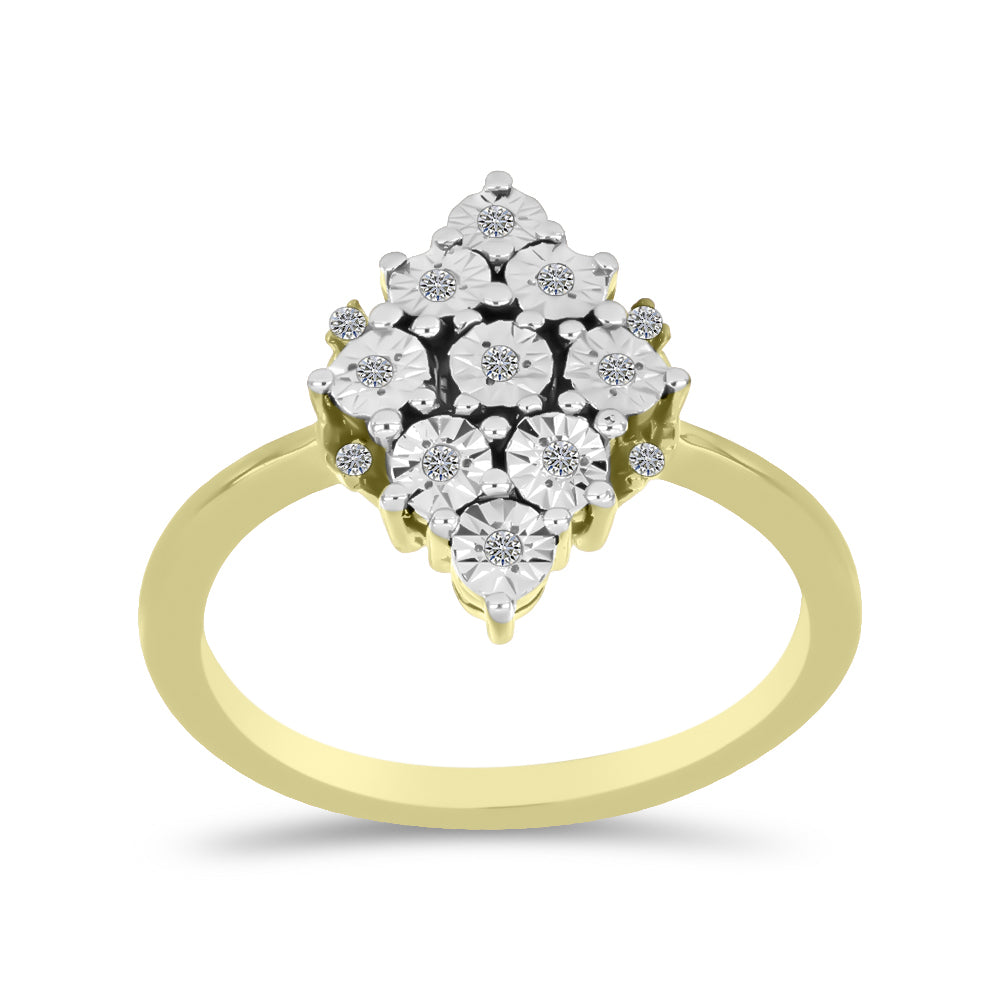 Anillo de Plata Bañada en Oro con Diamante blanco y Topacio Blanco 3 
