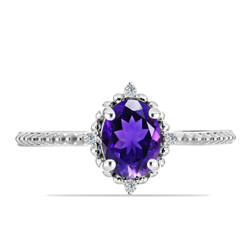 Anillo de Plata con Amatista de Marruecos y Topacio Blanco