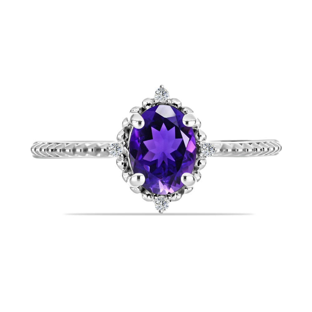 Anillo de Plata con Amatista de Marruecos y Topacio Blanco